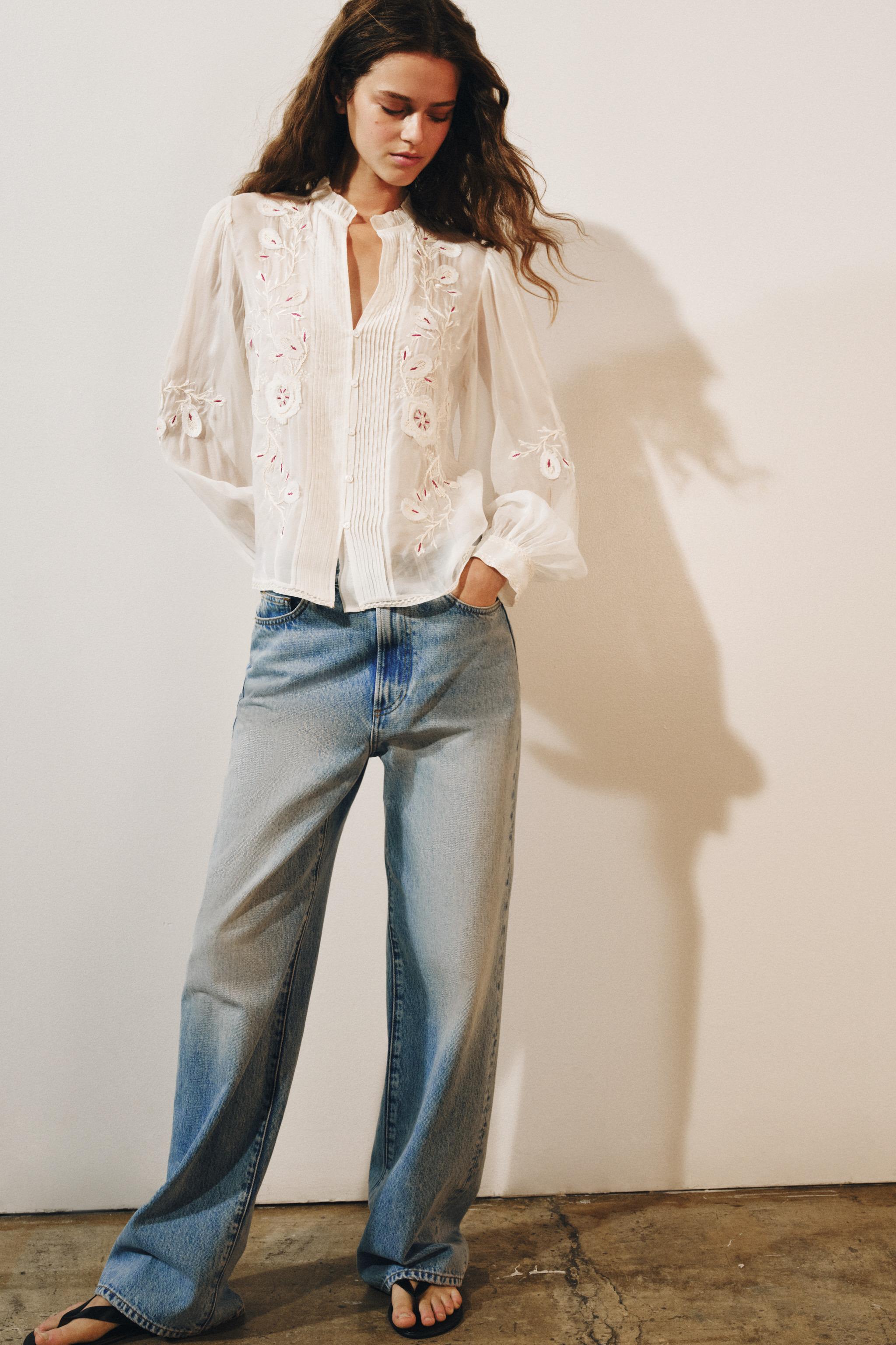 Zara ZW COLLECTION EMBROIDERED ORGANZA SHIRT