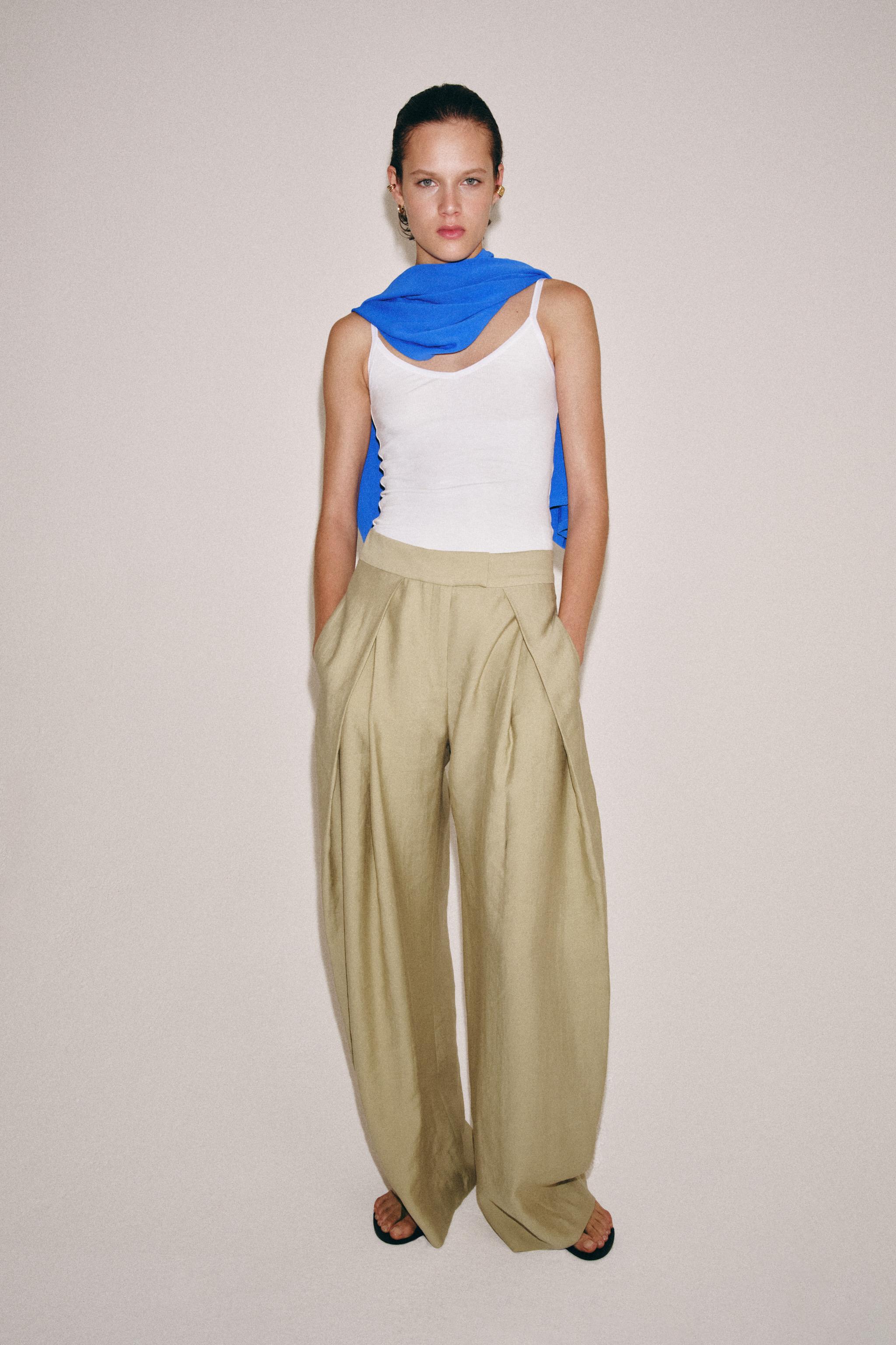 ZW COLLECTION WIDE LEG PLEATED PANTS — Olive Green