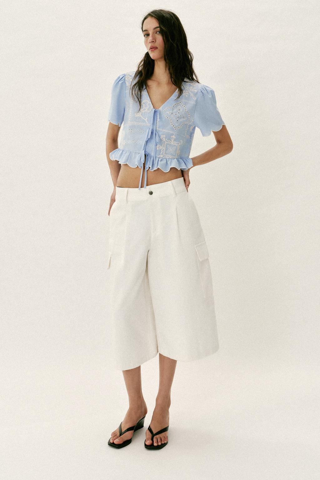 PERFORATED EMBROIDERED TIE BLOUSE - image 2