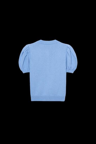 CARDIGAN SHORT PUFF SLEEVE - Light blue by Zara