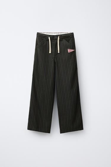 STRIPED TROUSERS WITH PATCH - Dark khaki by Zara