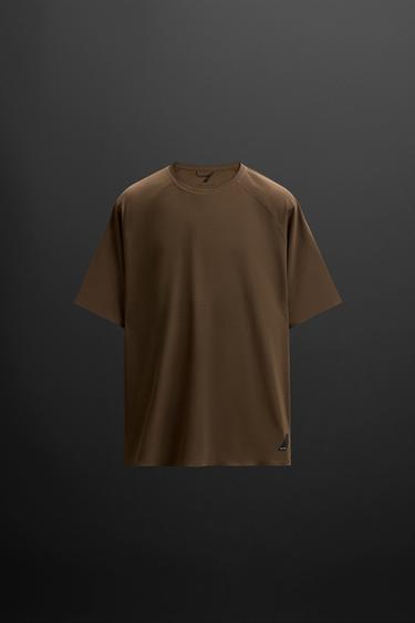 Zara PERFORATED STRUCTURE T-SHIRT - Brown