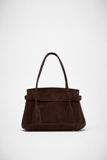 حقيبة سيتي باغ من جلد الشمواه - بني الخاص بـ Zara