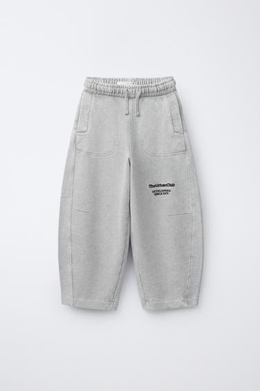 Zara BARREL TEXT PLUSH PANTS - Light gray