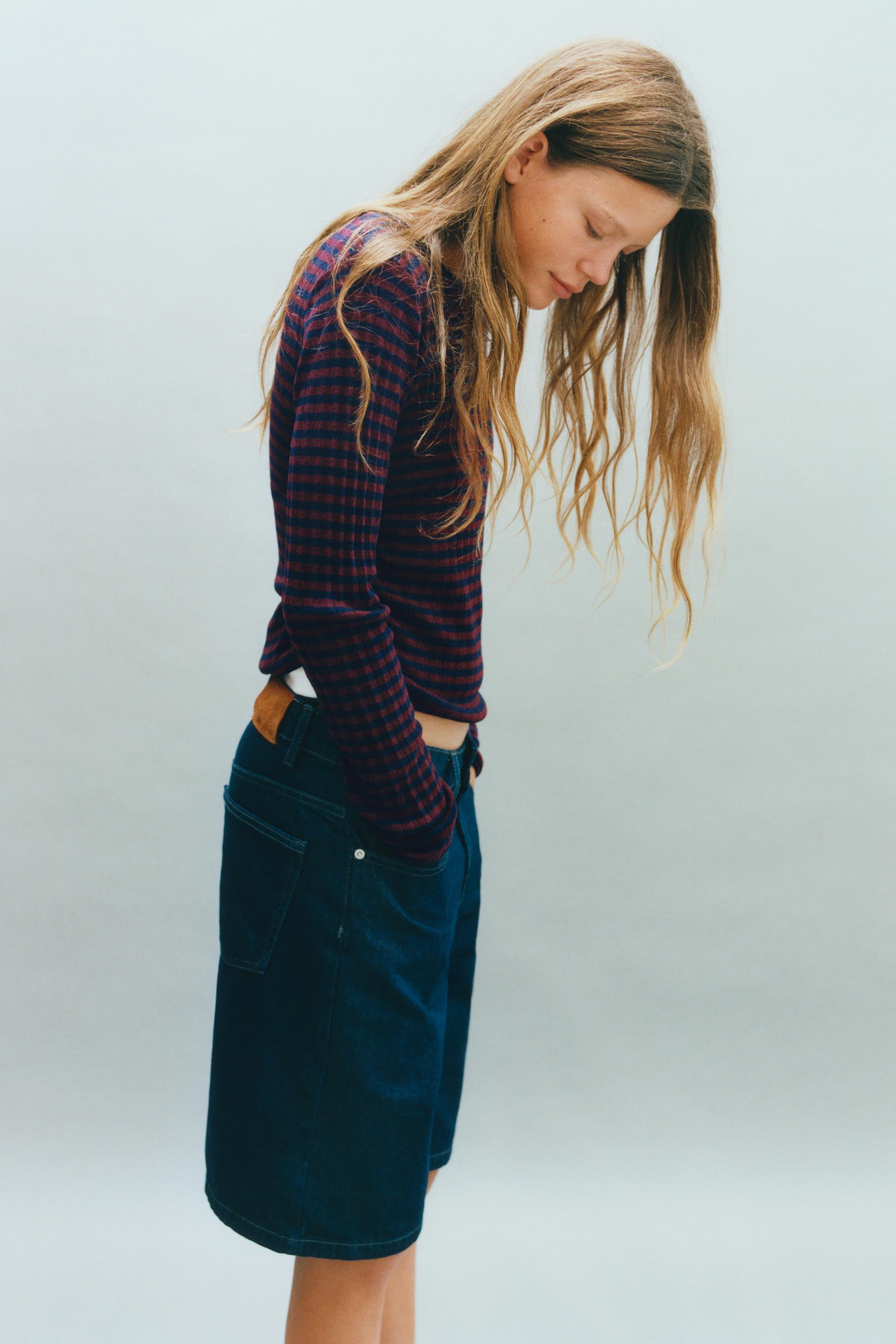 STRIPED KNIT GATHERED SWEATER — Dark burgundy (alternate view)
