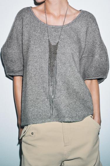 오버사이즈 니트 스웨터 - Zara 그레이