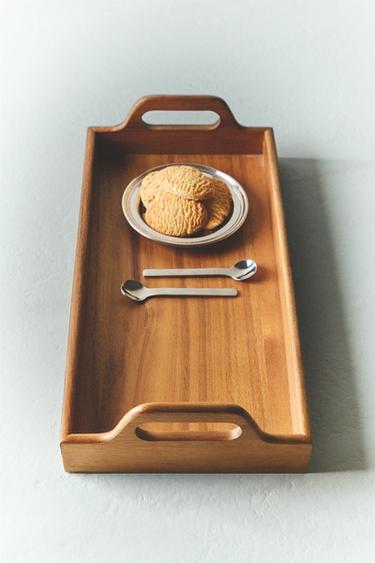 WOODEN TRAY WITH HANDLE - Light beige by Zara
