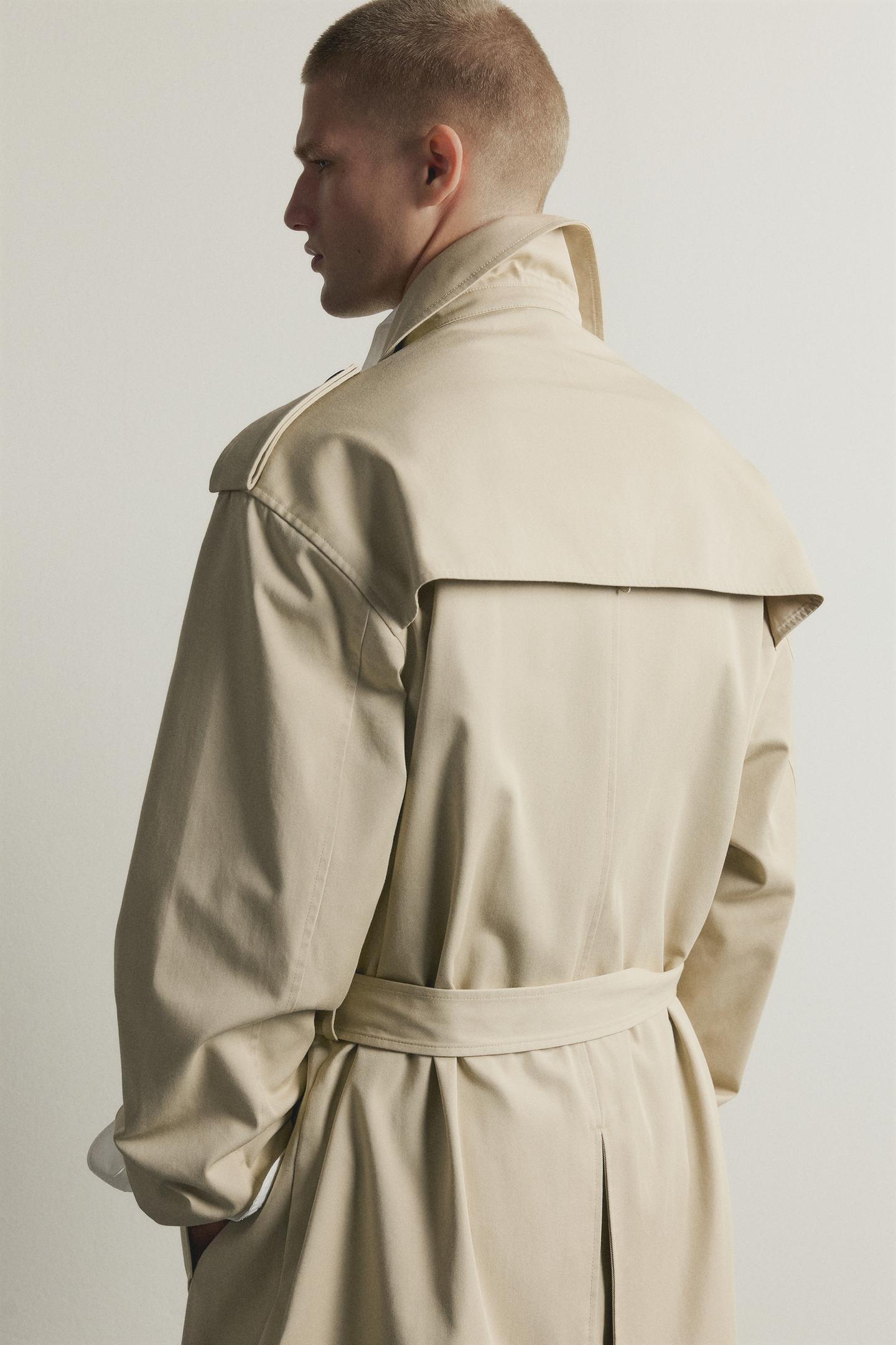 Мужское пальто Zara Relaxed-Fit Trench, цвет: Бежевый — фото 6