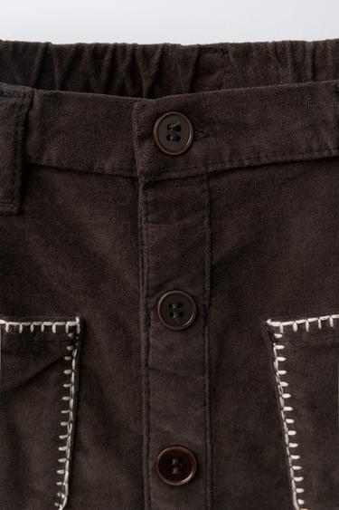 VELVET SKIRT WITH PIPING POCKETS - Brown by Zara - Image 2