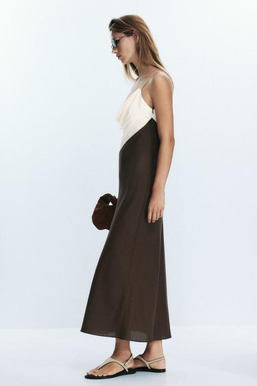 ROBE MIDI BIMATIÈRE - Écru / Marron de Zara - Image 6