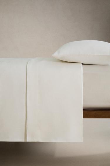 HEMSTITCHED LINEN FLAT SHEET - White by Zara - Image 2