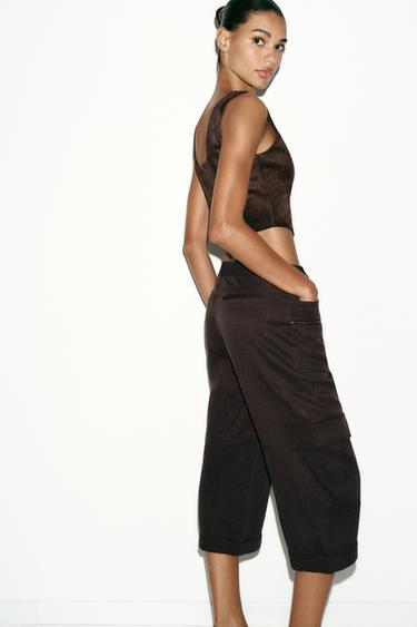 FAUX SUEDE CROP TOP - Chocolate brown by Zara - Image 2