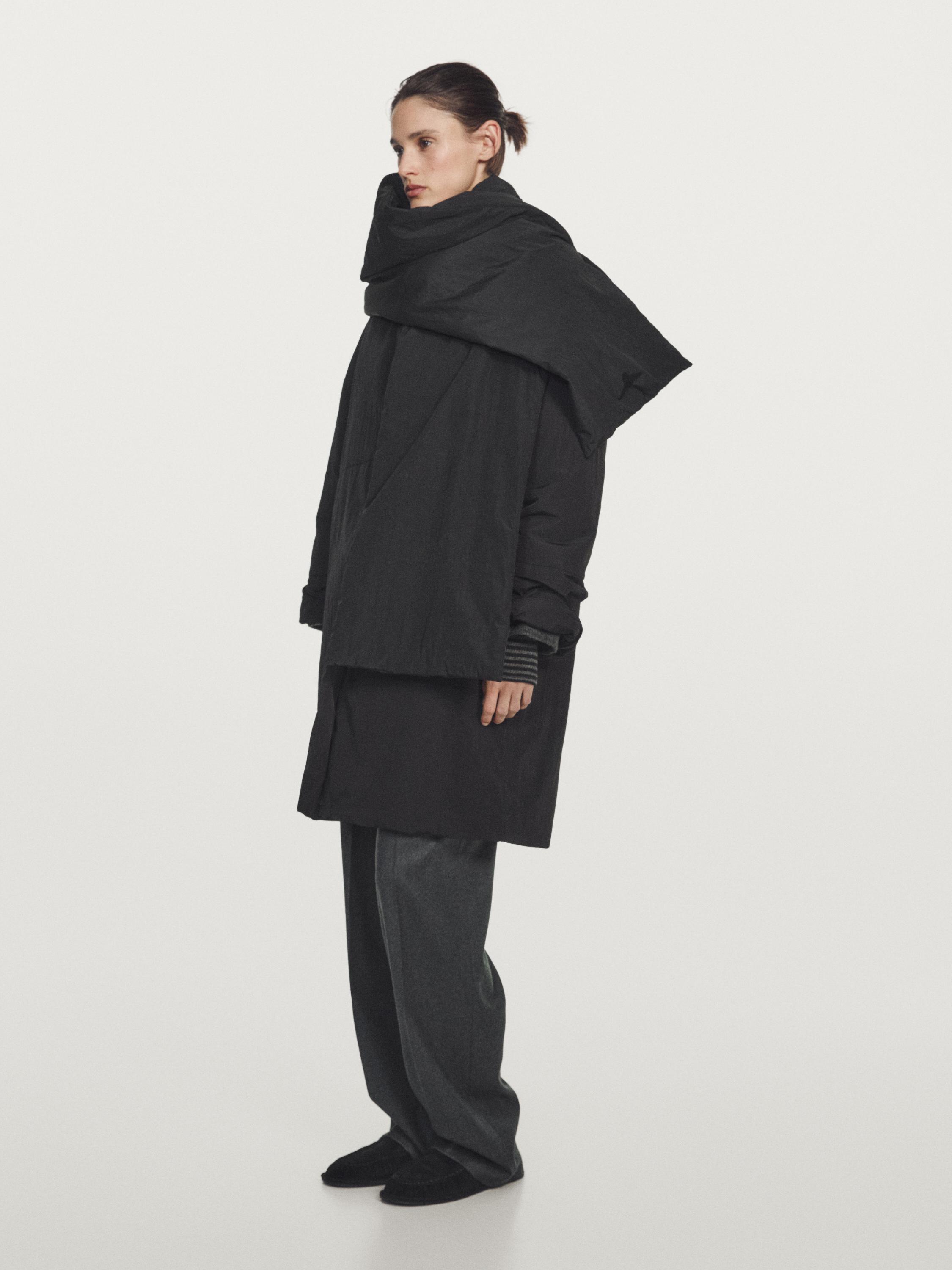Shop Zara Long water-repellent padded coat with scarf detail at