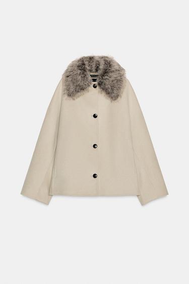 WOOL BLEND JACKET WITH FAUX FUR COLLAR ZW COLLECTION - Beige by Zara - Image 5