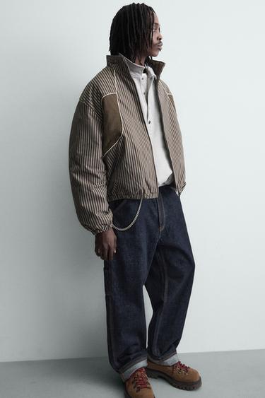 BOXY FIT STRIPED JACKET - Brown by Zara - Image 4