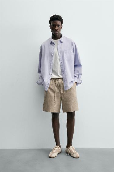 100% LINEN RELAXED FIT BERMUDA SHORTS - Taupe grey by Zara