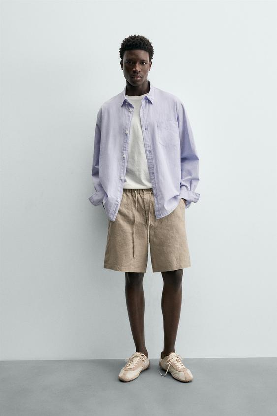 برمودا RELAXED FIT من الكتان 100% - رمادي داكن الخاص بـ Zara - صورة 0