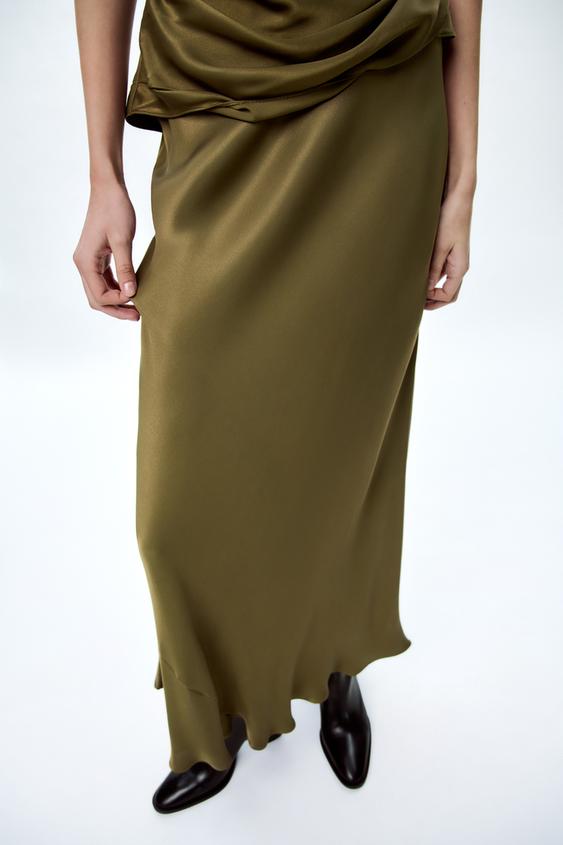 ZW SATIN MIDI SKIRT Light khaki ZARA South Africa