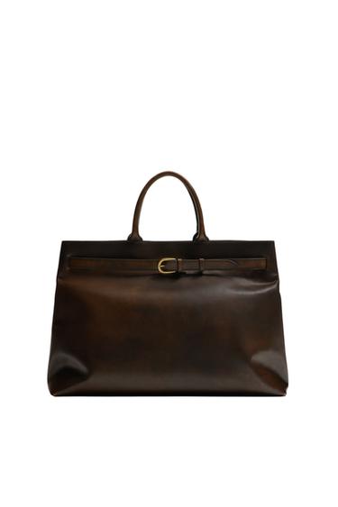 Zara LEATHER HANDBAG - Brown