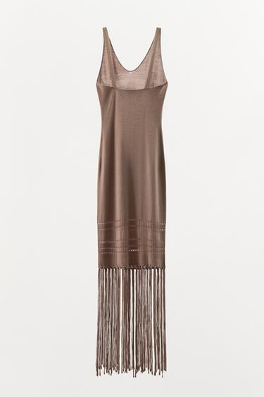ROBE EN MAILLE À FRANGES - Marron / Taupe de Zara - Image 6