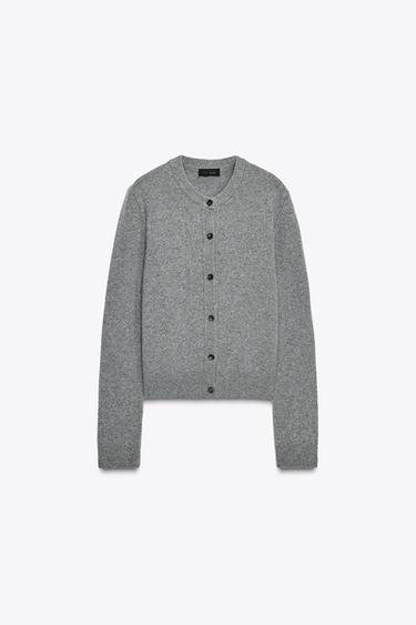 PLAIN CASHMERE AND WOOL CARDIGAN - Grey by Zara