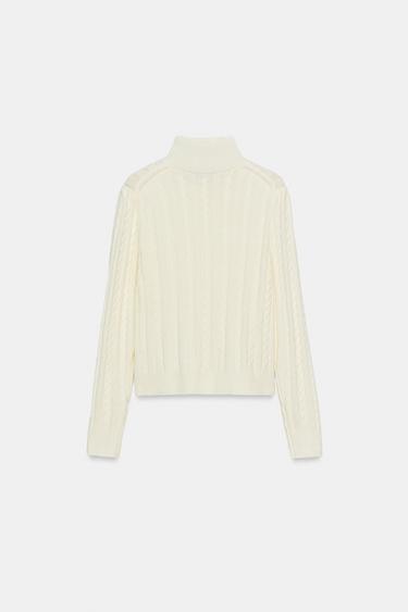 CABLE-KNIT CARDIGAN - Ecru by Zara - Image 3