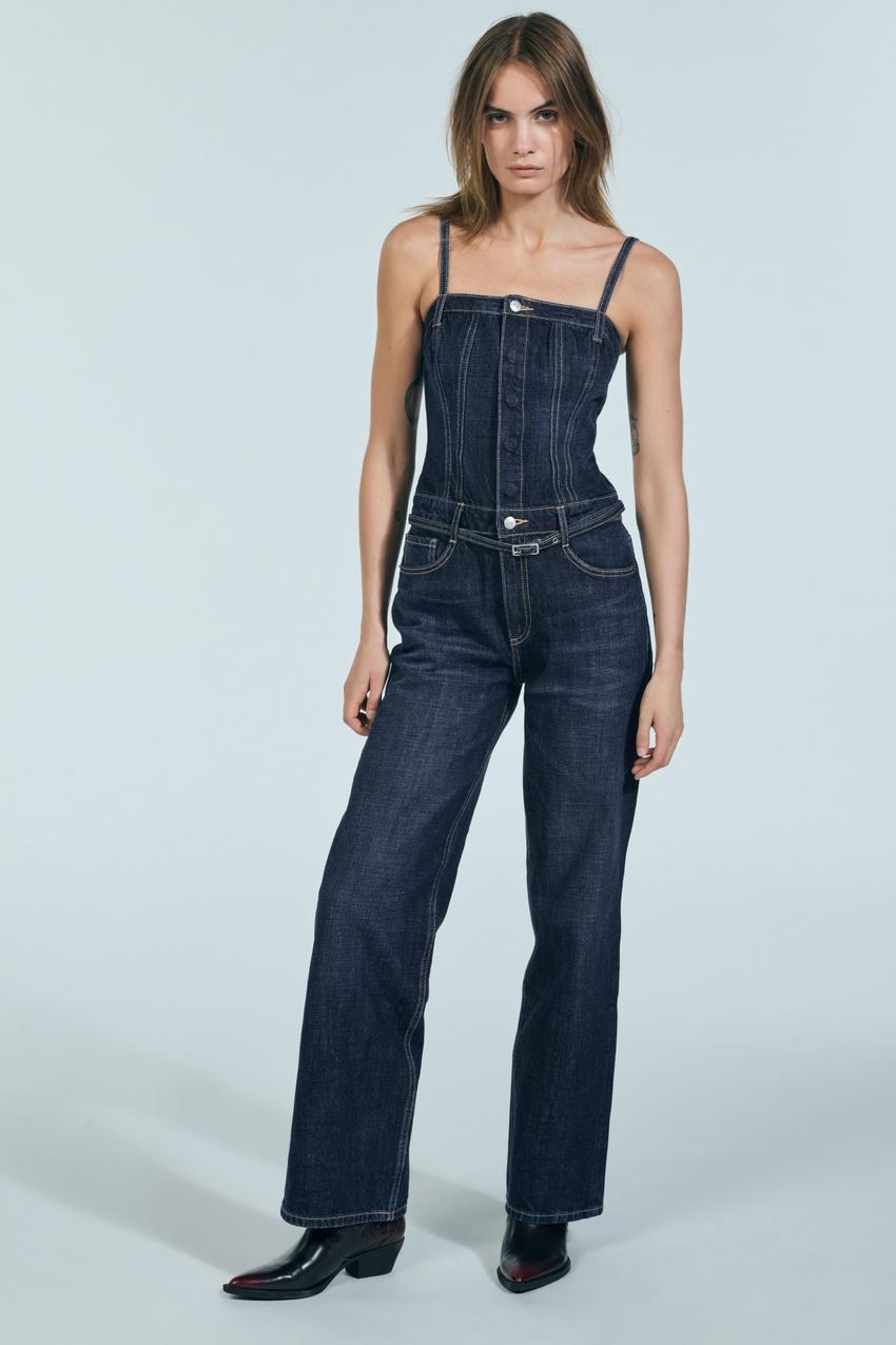 LONG DENIM JUMPSUIT WITH BELT - Blue | ZARA India