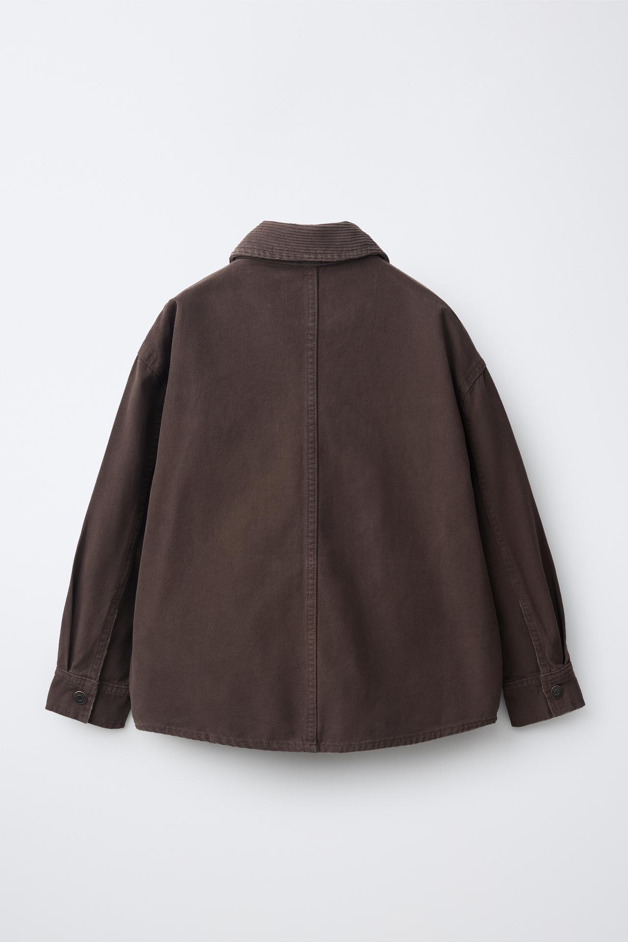 CORNUROY COLLAR OVERSHIRT — Chocolate brown