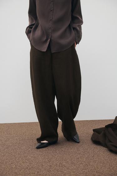 ZW COLLECTION 100% LINEN BALLOON TROUSERS - Brown by Zara