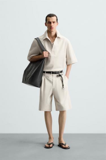 COTTON - LINEN POLO SHIRT - Light beige by Zara - Image 0
