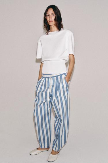 HOSE IM PYJAMA-STIL MIT STREIFEN ZW COLLECTION - Weiß / Blau von Zara