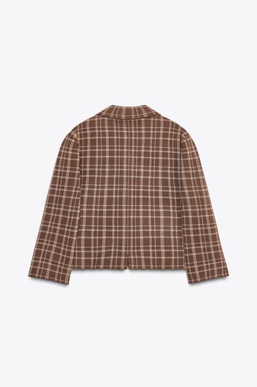 VESTE EN MAILLE À CARREAUX - Marron / Écru de Zara - Image 7