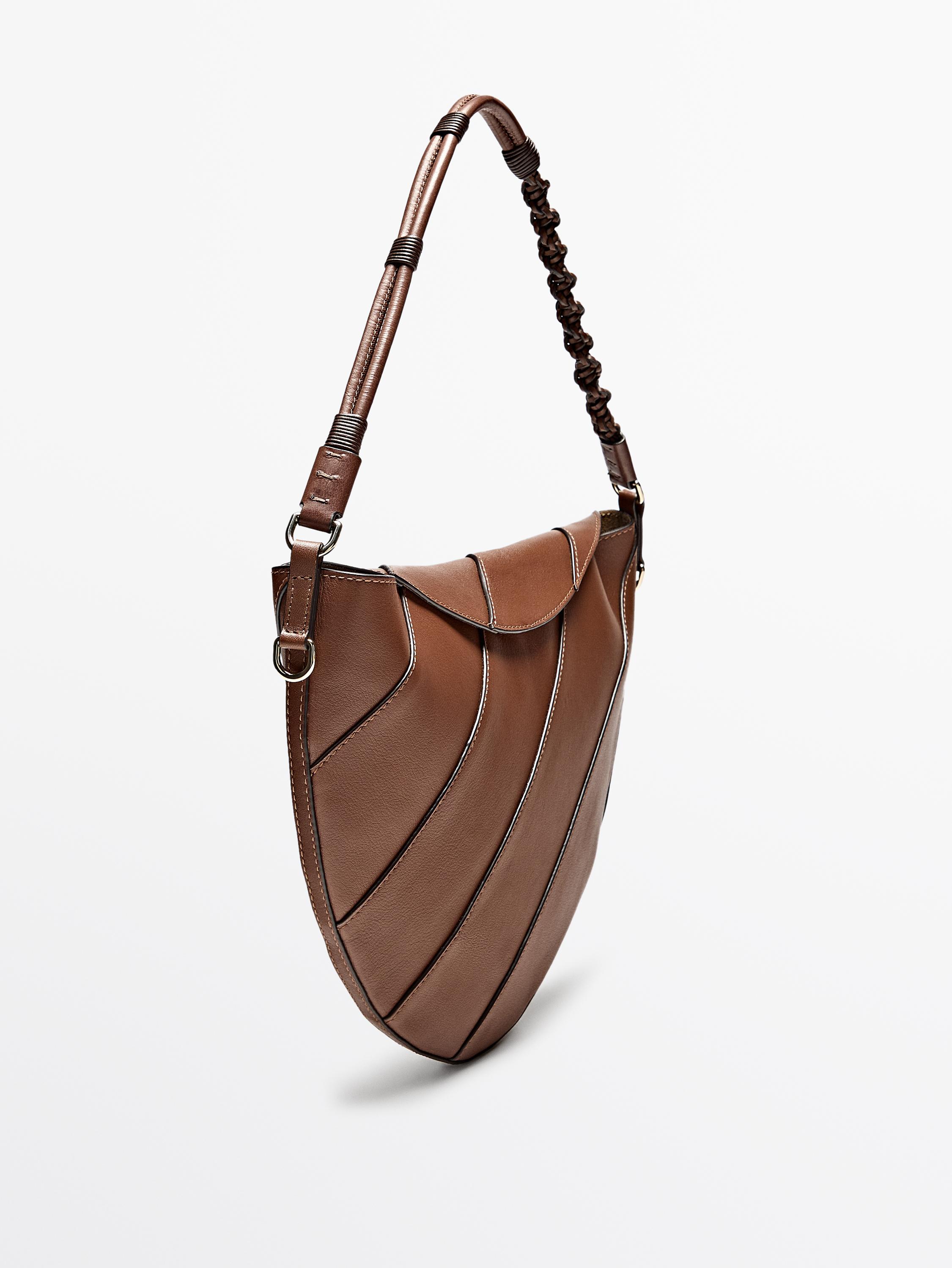 Nappa leather half-moon bag with woven strap