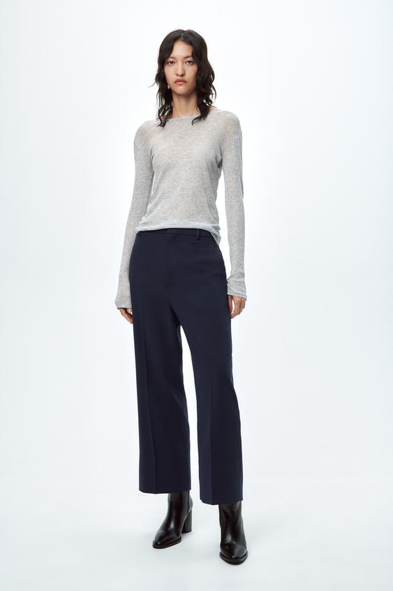 ZW WIDE-LEG TROUSERS - Navy blue | ZARA Australia