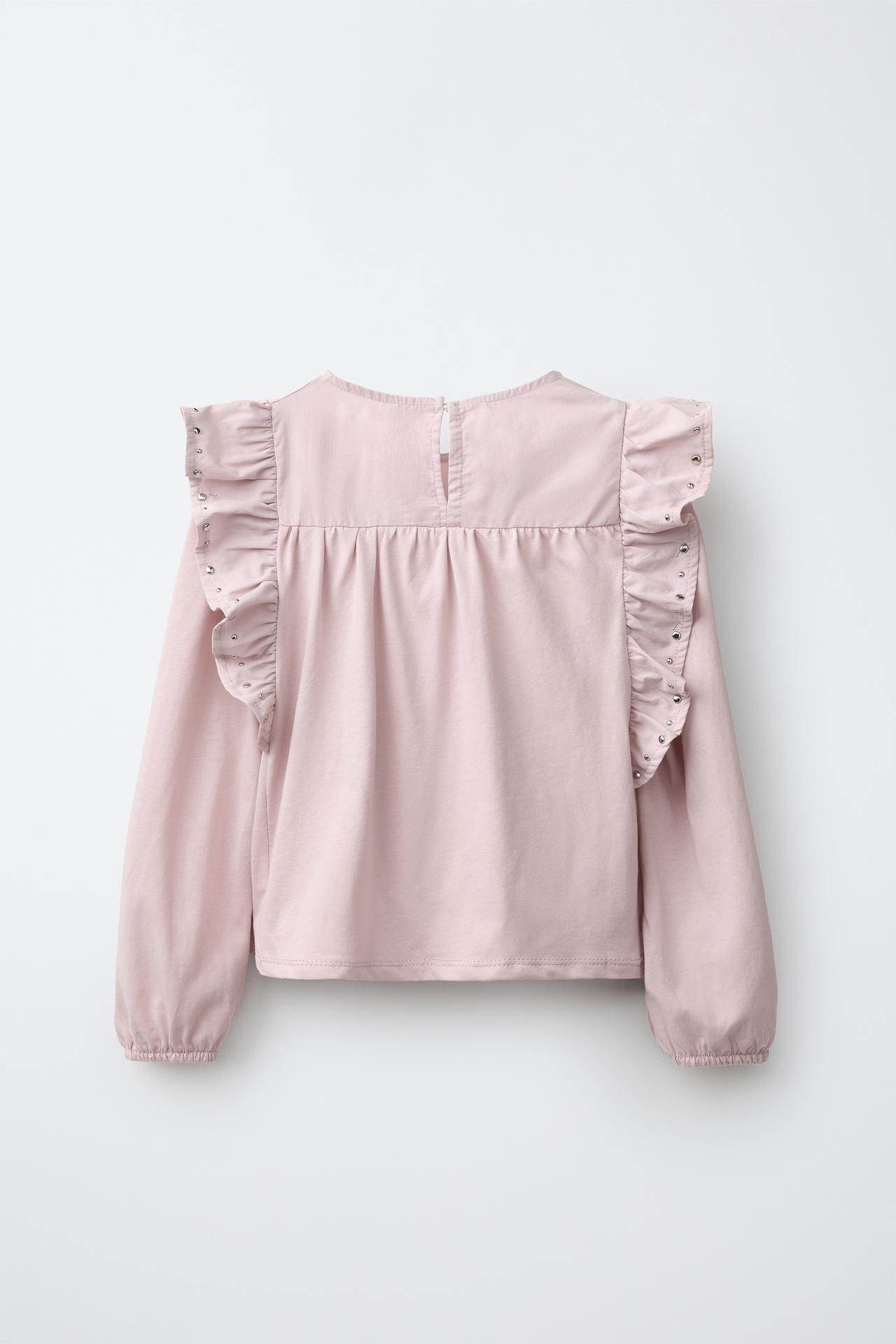 STUDDED RUFFLE T-SHIRT — Dusty pink