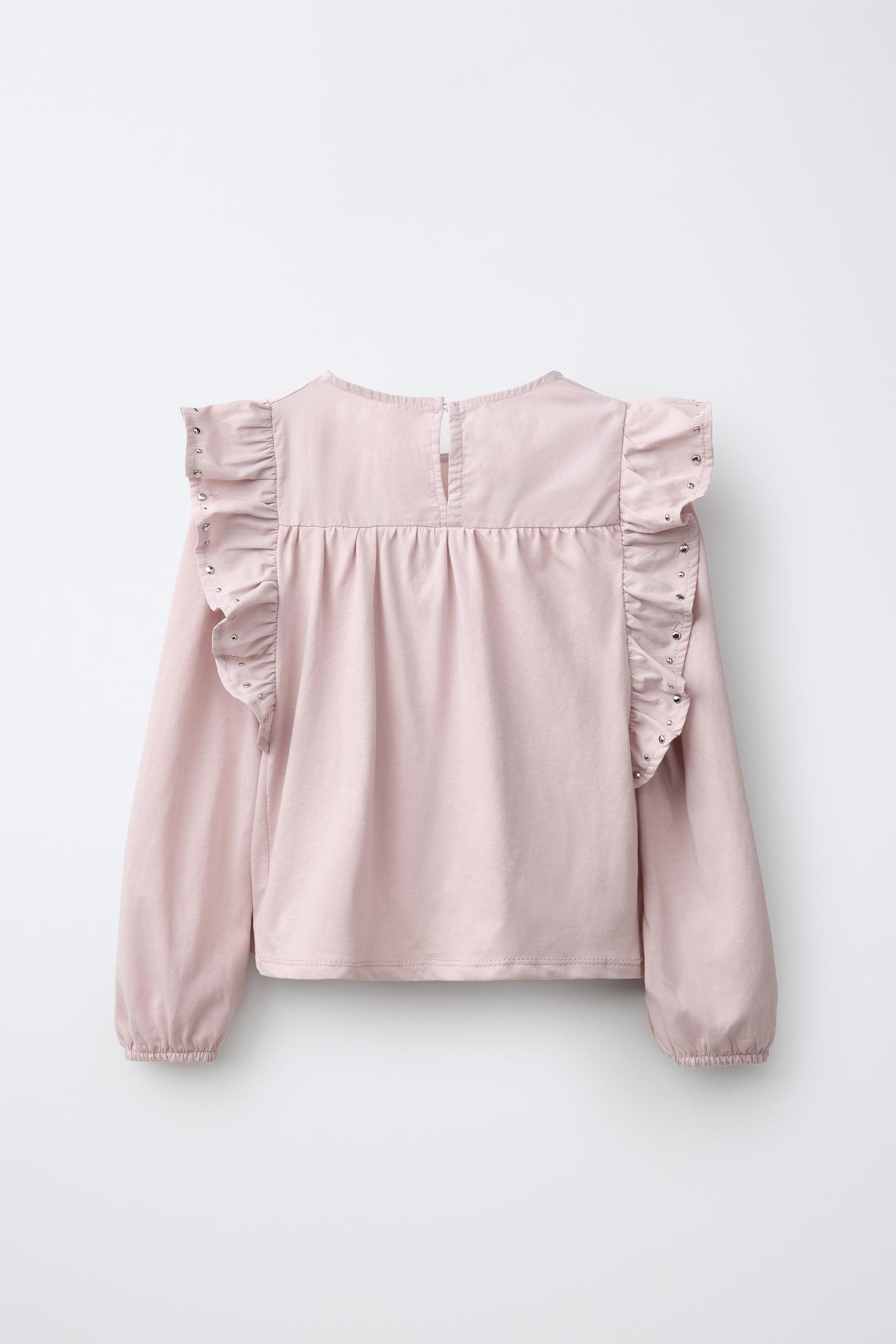 Детская футболка Zara Studded Ruffle, цвет: Пыльный розовый — фото 2