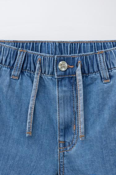 SHORT EN DENIM AVEC COTON ET LIN - Bleu de Zara - Image 2