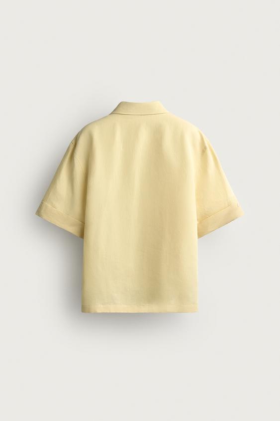 CHEMISE POLO EN COTON ET LIN - Citron vert de Zara - Image 8