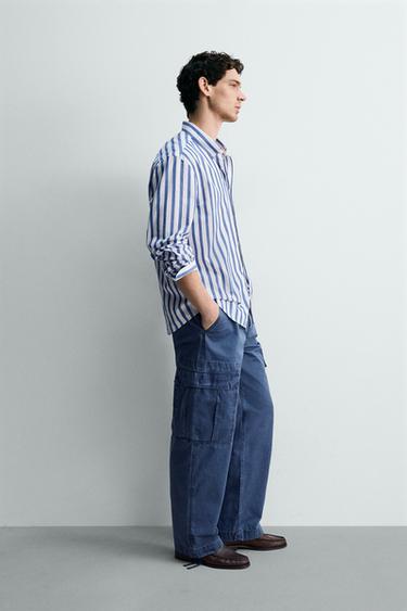 CHEMISE REGULAR FIT À RAYURES - Bleu / Blanc de Zara - Image 3