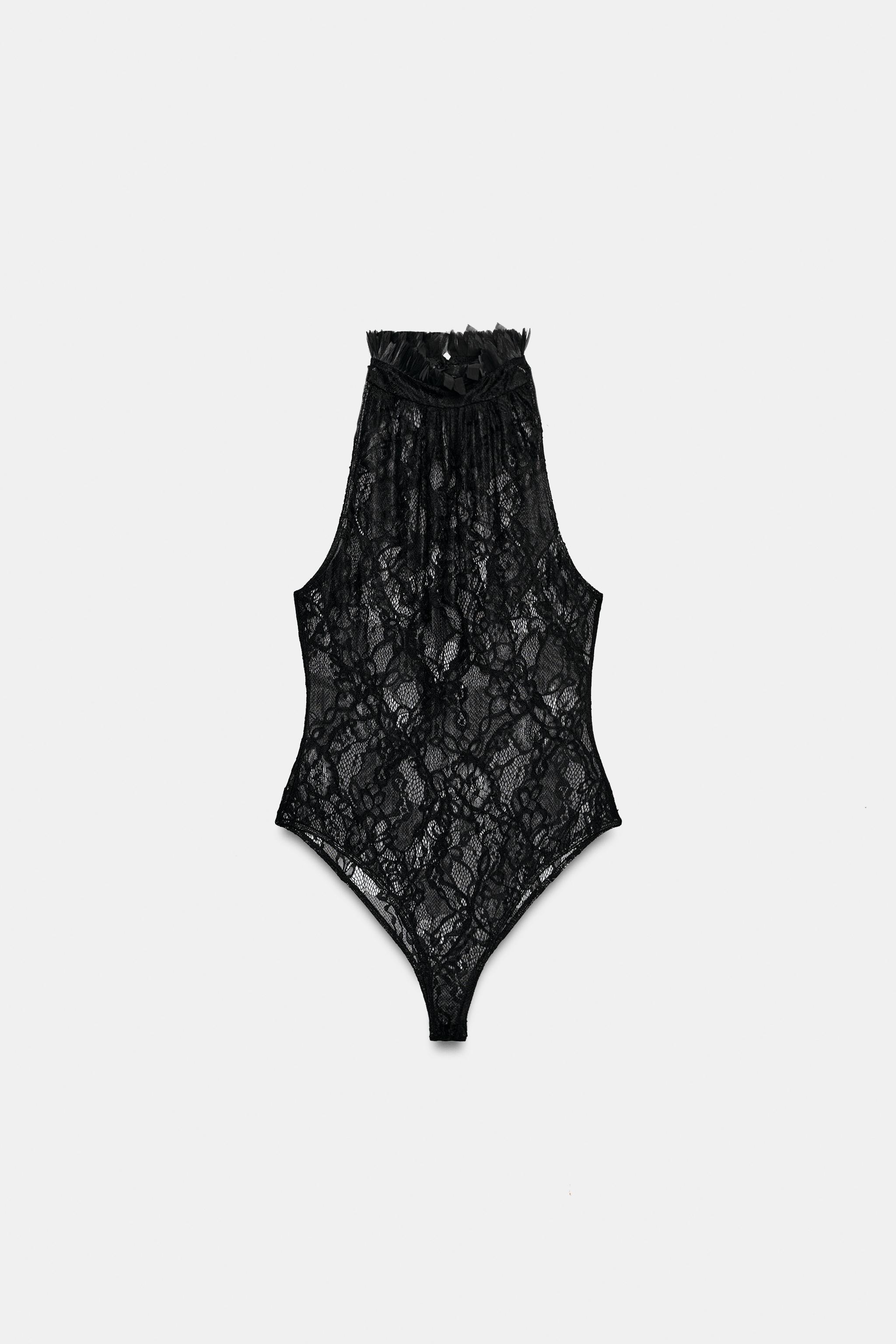 Боди, завязка на шее, кружево — Zara — фото 4