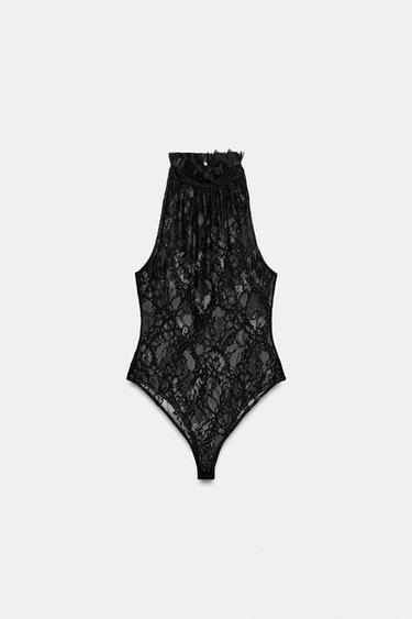 LACE HALTER BODYSUIT - Black by Zara