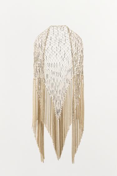 FOULARD MULTIPOSITION CHAÎNES FRANGES - Écru de Zara - Image 2