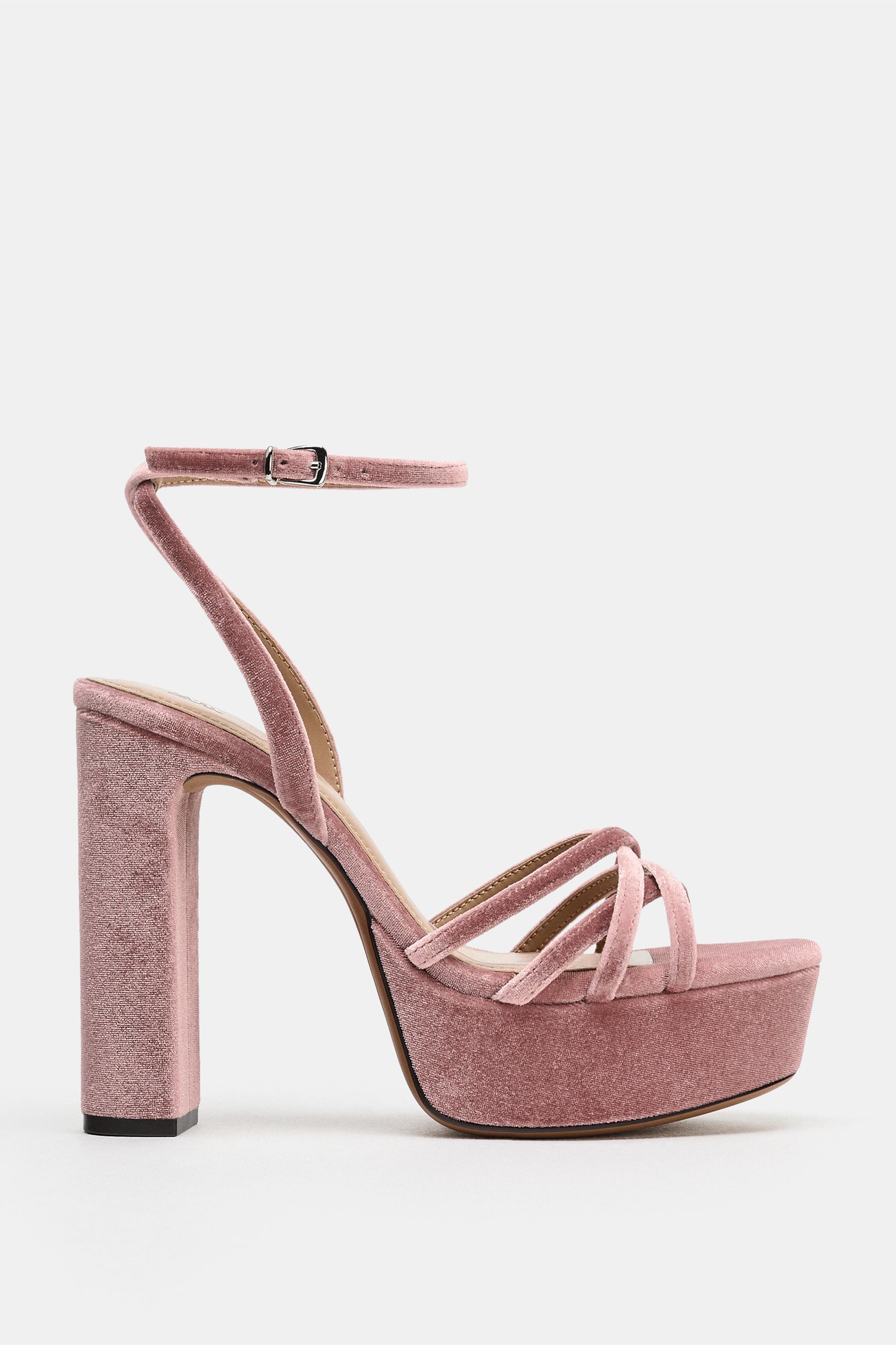 Velvet-Effect Platform Sandals - Pink