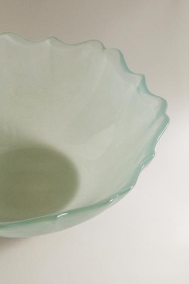 SCALLOPED GLASS BOWL - Sea green by Zara - Image 2