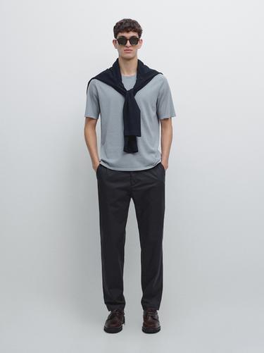 Zara Cotton blend knit T-shirt - Blue / Gray - Image 0