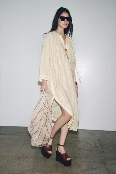 STRIPED LINEN BLEND TUNIC DRESS ZW COLLECTION - Stripes by Zara - Image 3