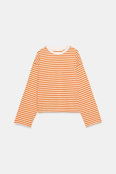STRIPED LONG SLEEVE T-SHIRT - Orange by Zara