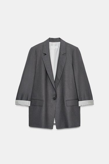 BLAZER CON LINO PUÑO ESTAMPADO - Gris antracita de Zara