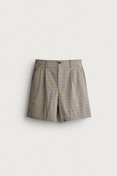 TEXTURED CHECKED PLEATED BERMUDA SHORTS - Multicoloured by Zara
