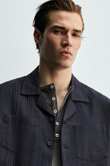 KEMEJA RELAXED FIT 100% LINEN KANTONG LIPIT - Biru navy dari Zara